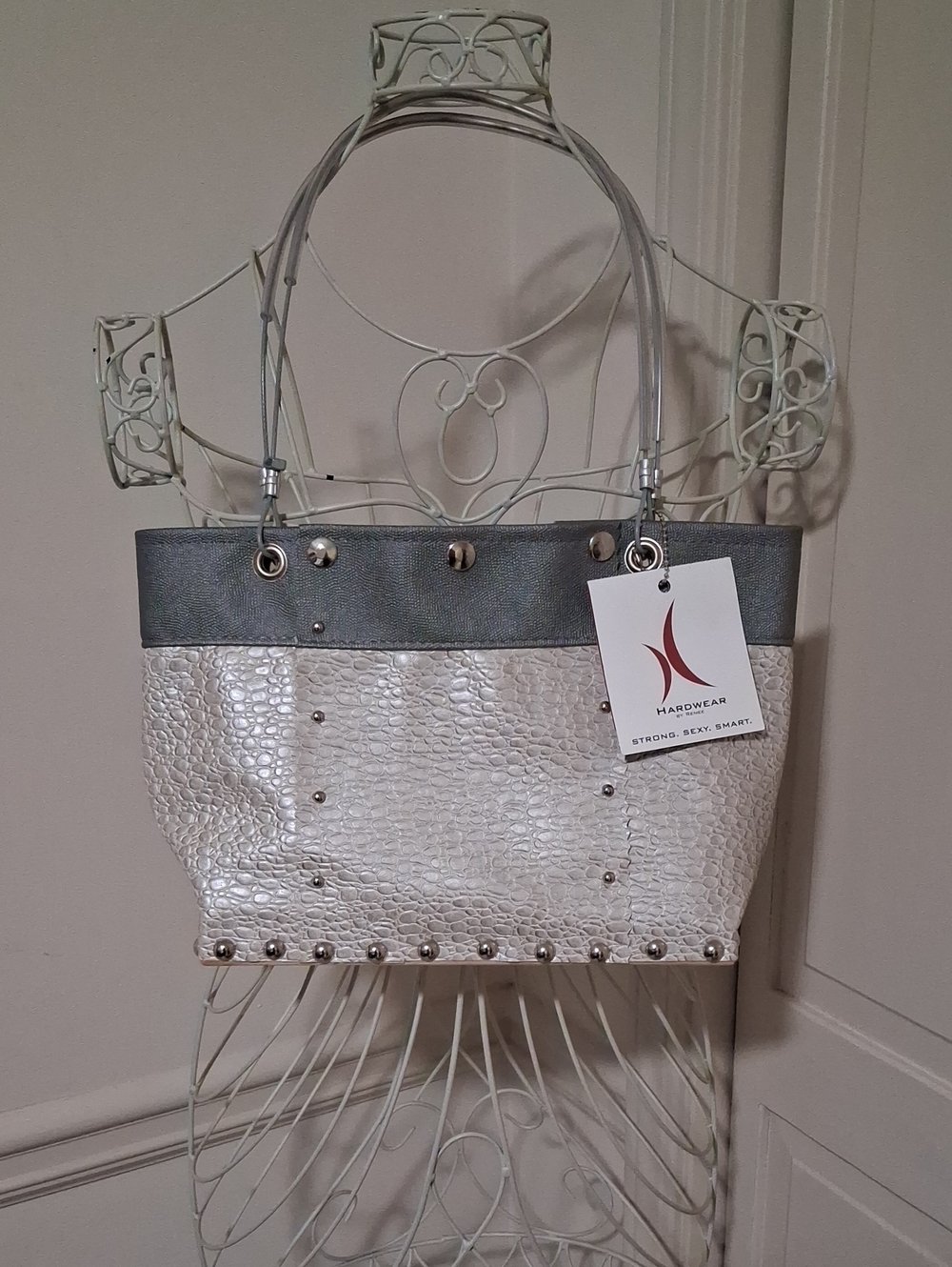 Two-Tone Silver & Stone Croc-Texture Tote